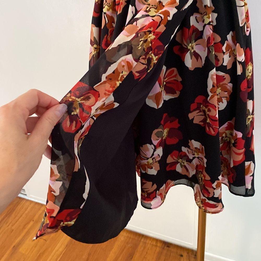 Madewell Black and Red Tulip-Sleeve Mini Dress in French Rose Size 0 - Picture 6 of 16
